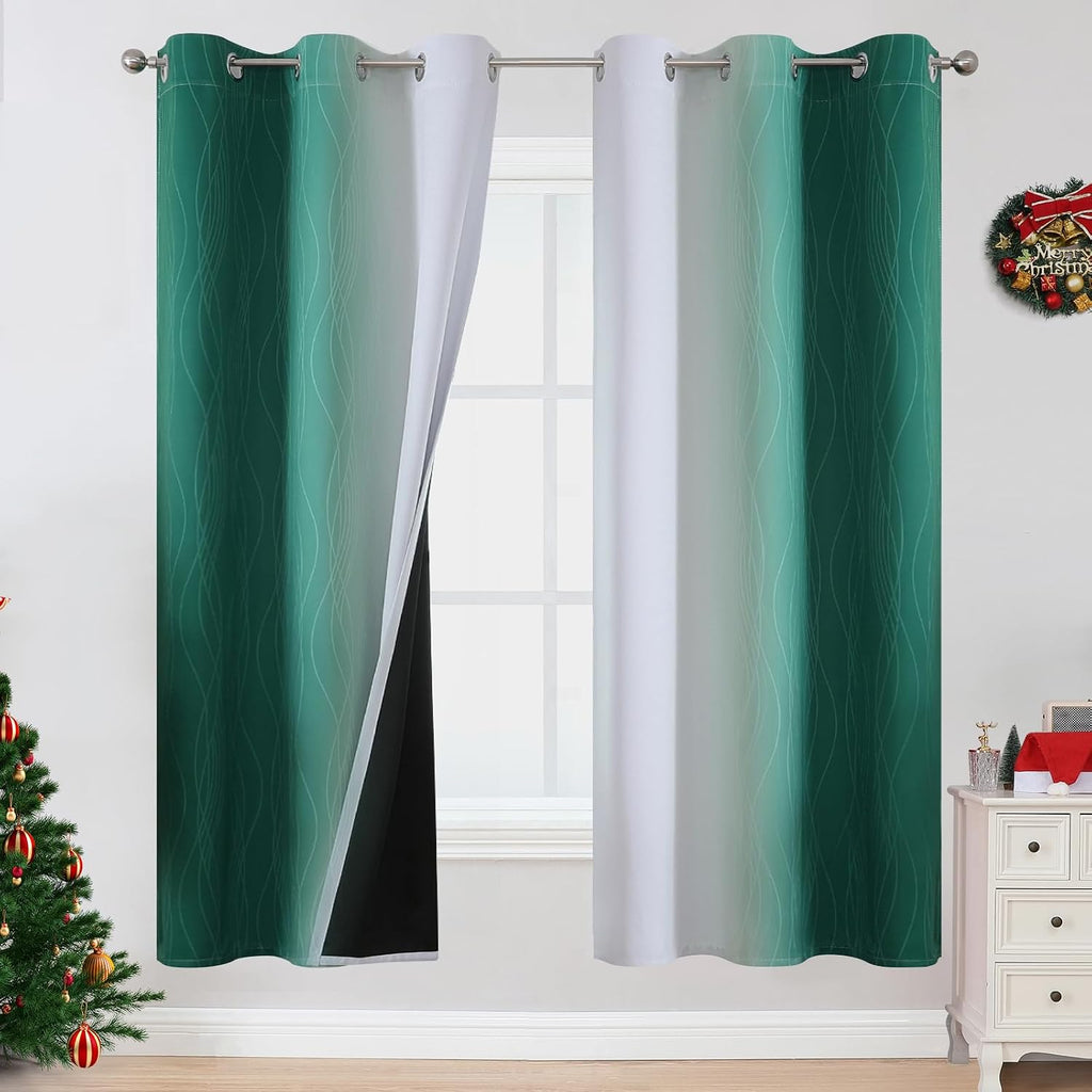 Estelartextiler Estelar Textiler Full Room Darkening Blackout Curtains 72 Inch Length 2 Panels Set, Ombre Greyish White and Green Thermal I…