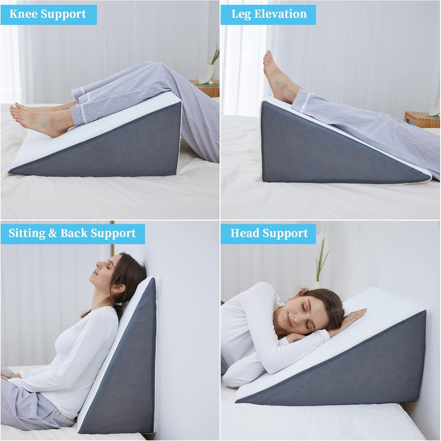 Bed Wedge Pillow for Sleeping, 10" 24" 24" Triangle Pillow Wedge, Cooling Memory Foam Top, Elevated Support Wedge Pillow - Removable…
