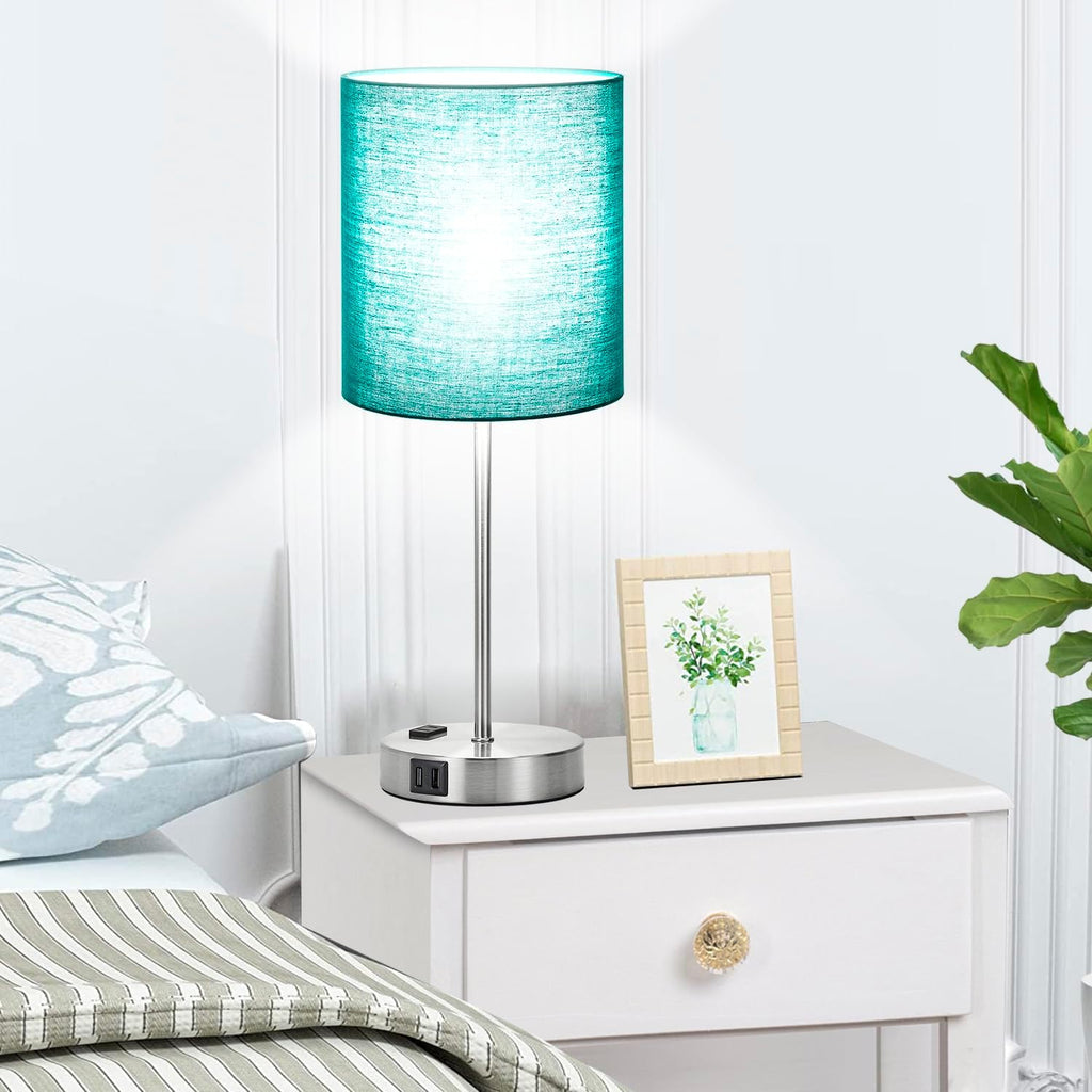 Lynnoland Green Touch Table Lamps Set of 2 with 2 USB & AC Outlet, 3-Way Dimmable Bedside Nightstand Lamps for Bedroom Lamps Living Room…