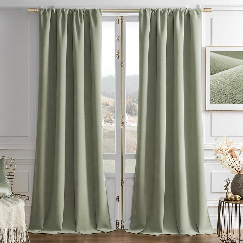 Joydeco Sage Green Velvet Curtains 84 Inches 2 Panels, Luxury Thermal Insulated Soft Green Curtains for Bedroom & Living Room, Room Darkeni…