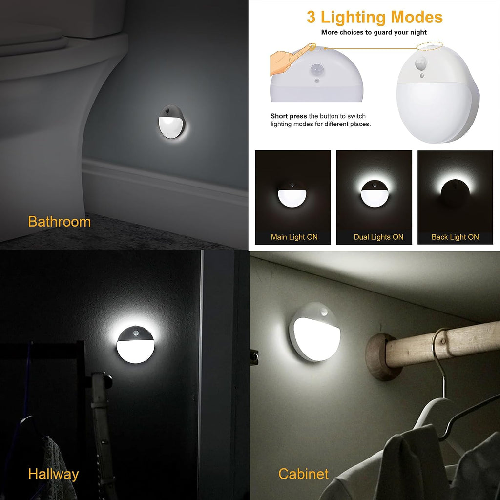 YUNLEX 2 Pack Battery Night Light, Toilet Lights, 2.6" Small Motion Senor Light, Stick on Lights, 3 Light Modes, Dimmable LED Nightlight…