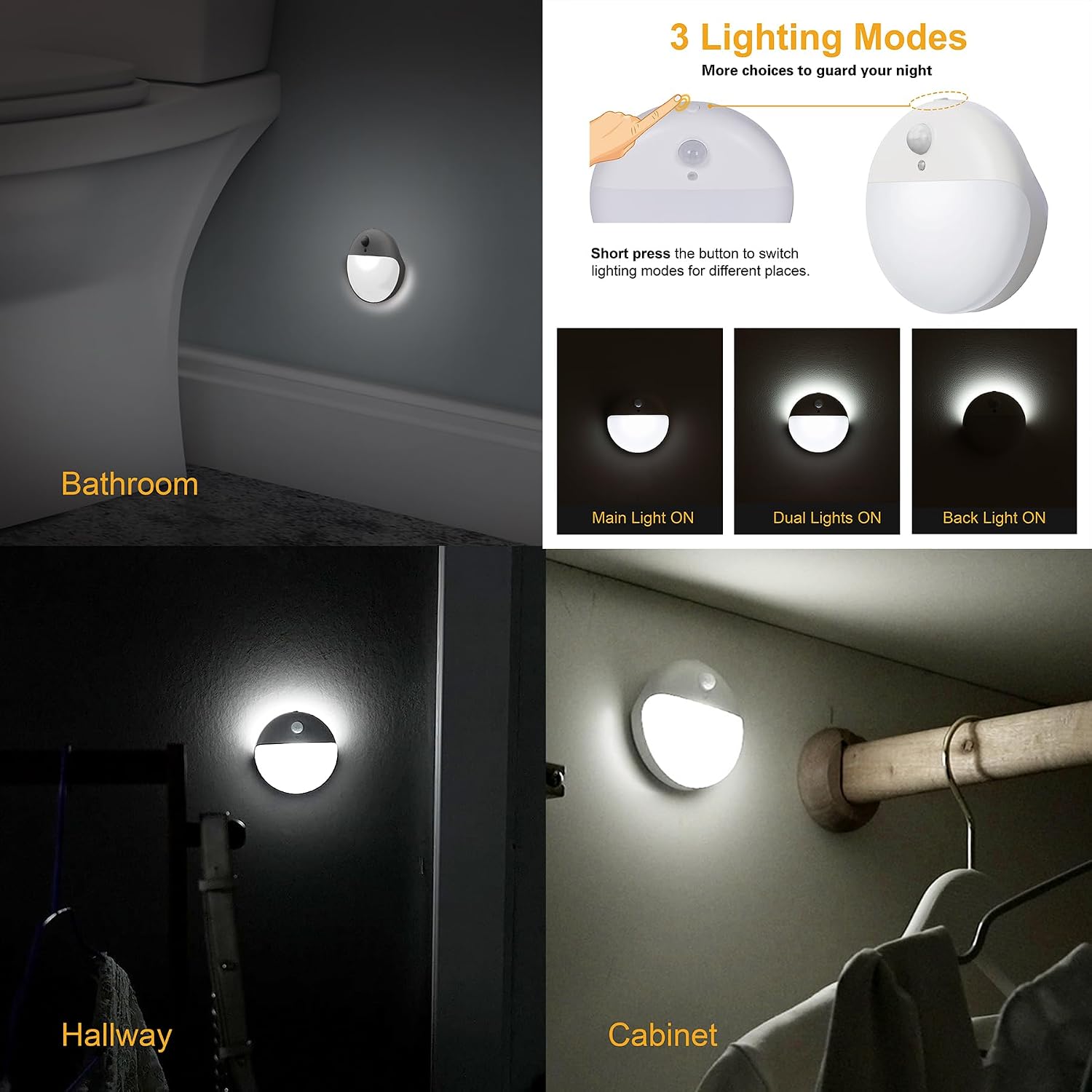 YUNLEX 2 Pack Battery Night Light, Toilet Lights, 2.6" Small Motion Senor Light, Stick on Lights, 3 Light Modes, Dimmable LED Nightlight…