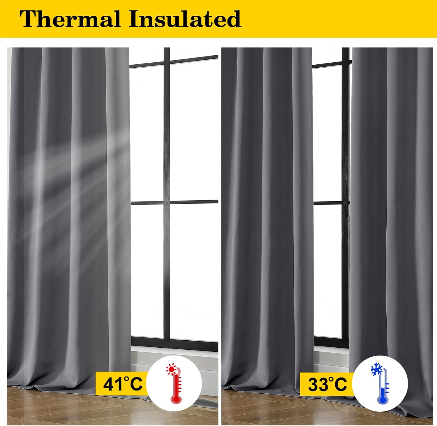 WelvetBLK Grey Room Darkening Curtains for Bedroom Living Room 45 Inch Length 2 Panels Set, Soft Solid Thermal Insulated Rod Pocket Short C…