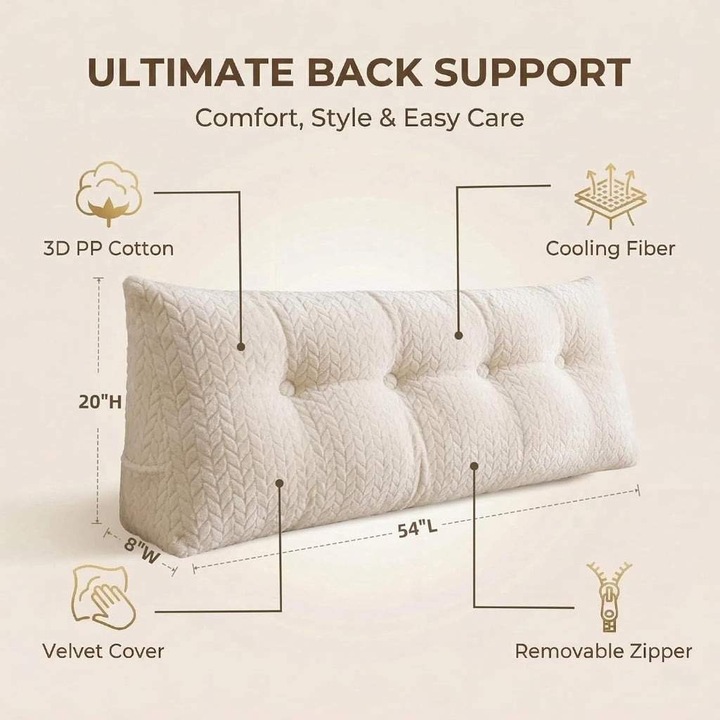 Headboard Pillow Full Size, Reading Pillow for Bed, Leaf Pattern Wedge Pillow, Tufted Backrest Support, Headboard Substitute, Beige