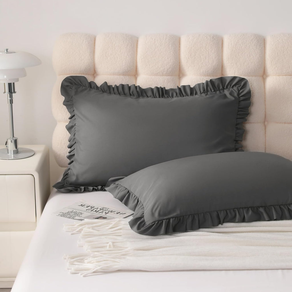 Aerlomi Ruffled Pillowcases, Queen Pillow Shams 20x30 Set of 2, Brushed Microfiber with Envelope Closure, Soft Wrinkle-Resistant, Da…