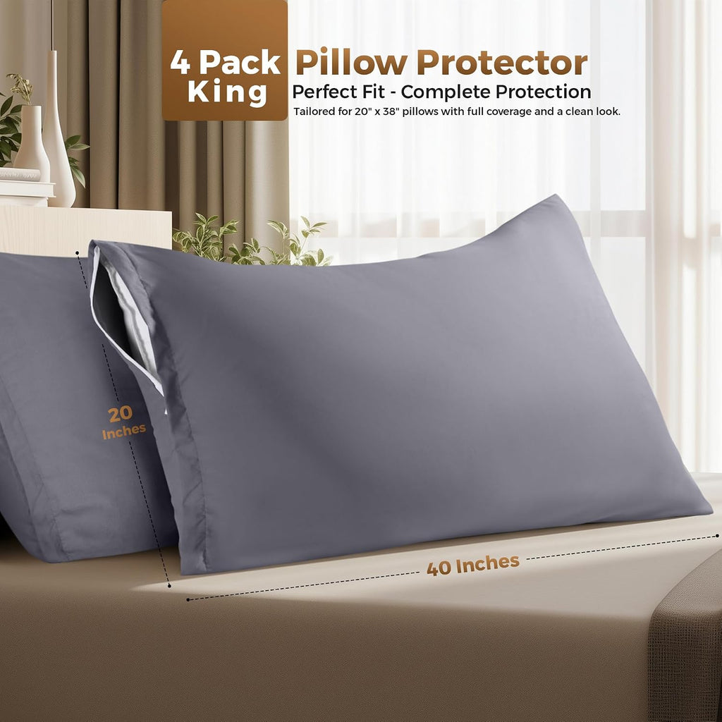 Utopiabedding Utopia Bedding 4 Pack Pillow Protectors with Zipper King Size, Soft Brushed Microfiber Fabric Pillow Cases, Shrinkage and Fad…