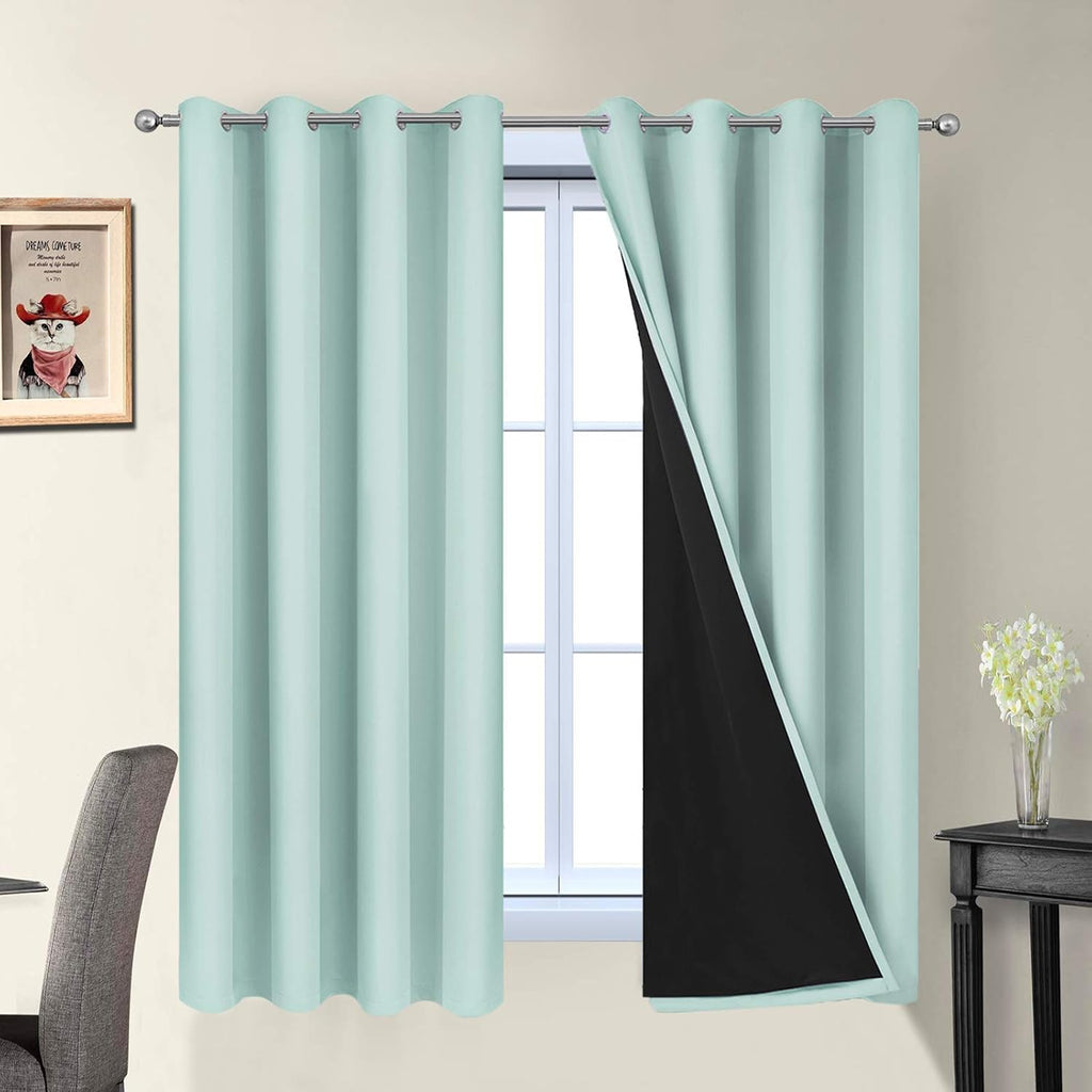 Yakamok Thermal Insulated 100% Blackout Curtains for Bedroom, 2 Thick Layers Completely Blackout Drapes for Living Room with Black Liner(52…