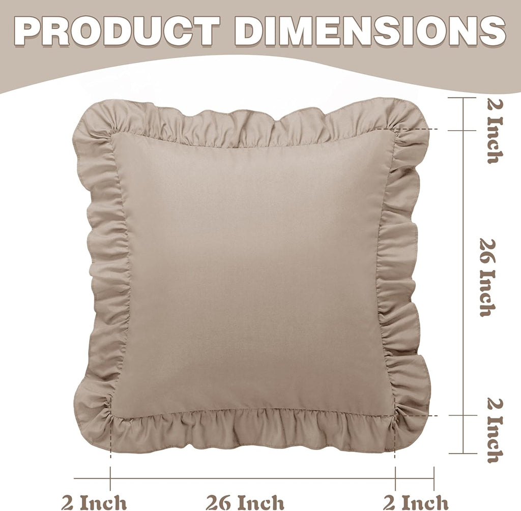 KKJIAF Ruffle Pillow Cases 26x26 Inches, Khaki Square Ruffled Pillow Covers Set of 2, Microfiber Wrinkle Resistant Pillow Shams with…