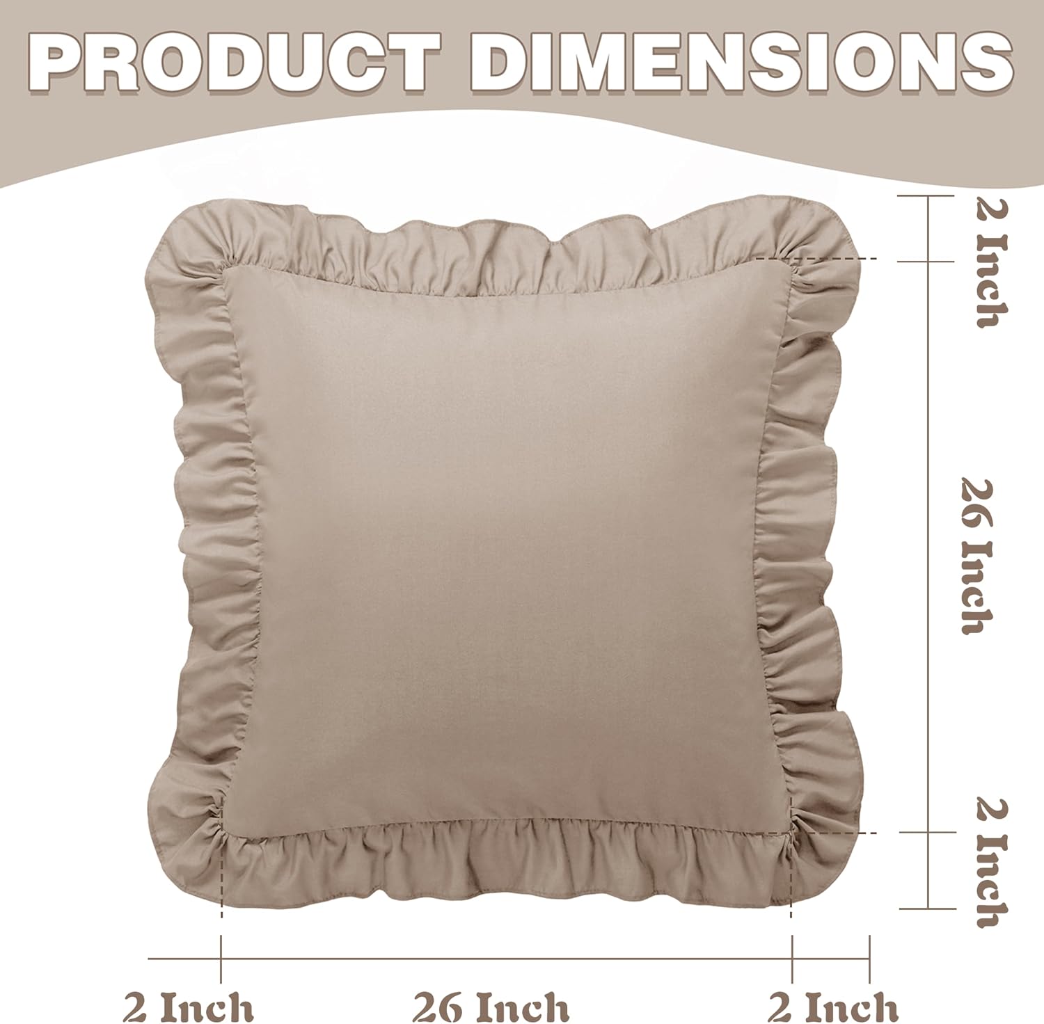 KKJIAF Ruffle Pillow Cases 26x26 Inches, Khaki Square Ruffled Pillow Covers Set of 2, Microfiber Wrinkle Resistant Pillow Shams with…