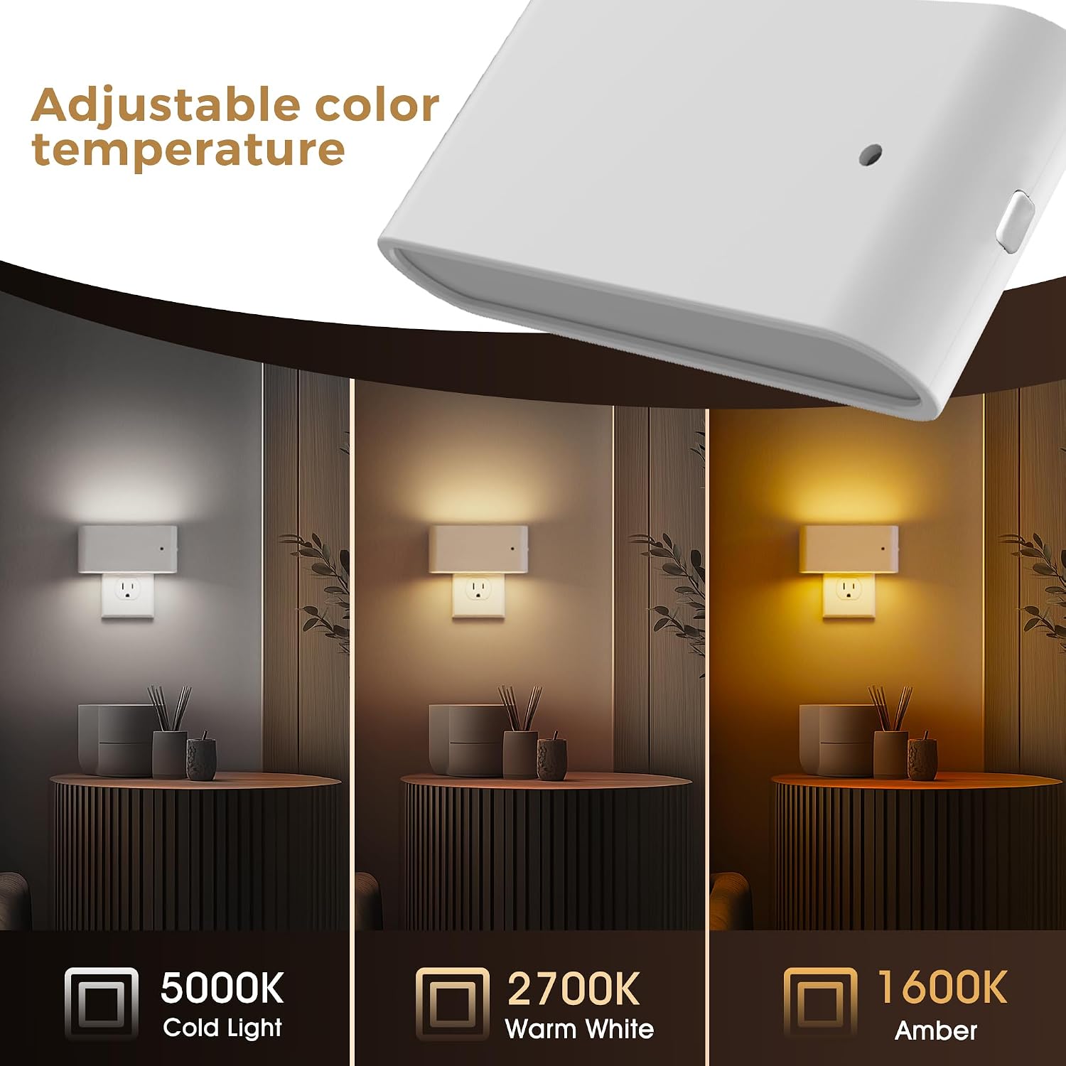 Llohasled L LOHAS LED Night Light, 2 Pack Modern LED Night Lights Plug into Wall with Dusk to Dawn Sensor, 0-100LM 2000K/3000K/5000K Dimmab…