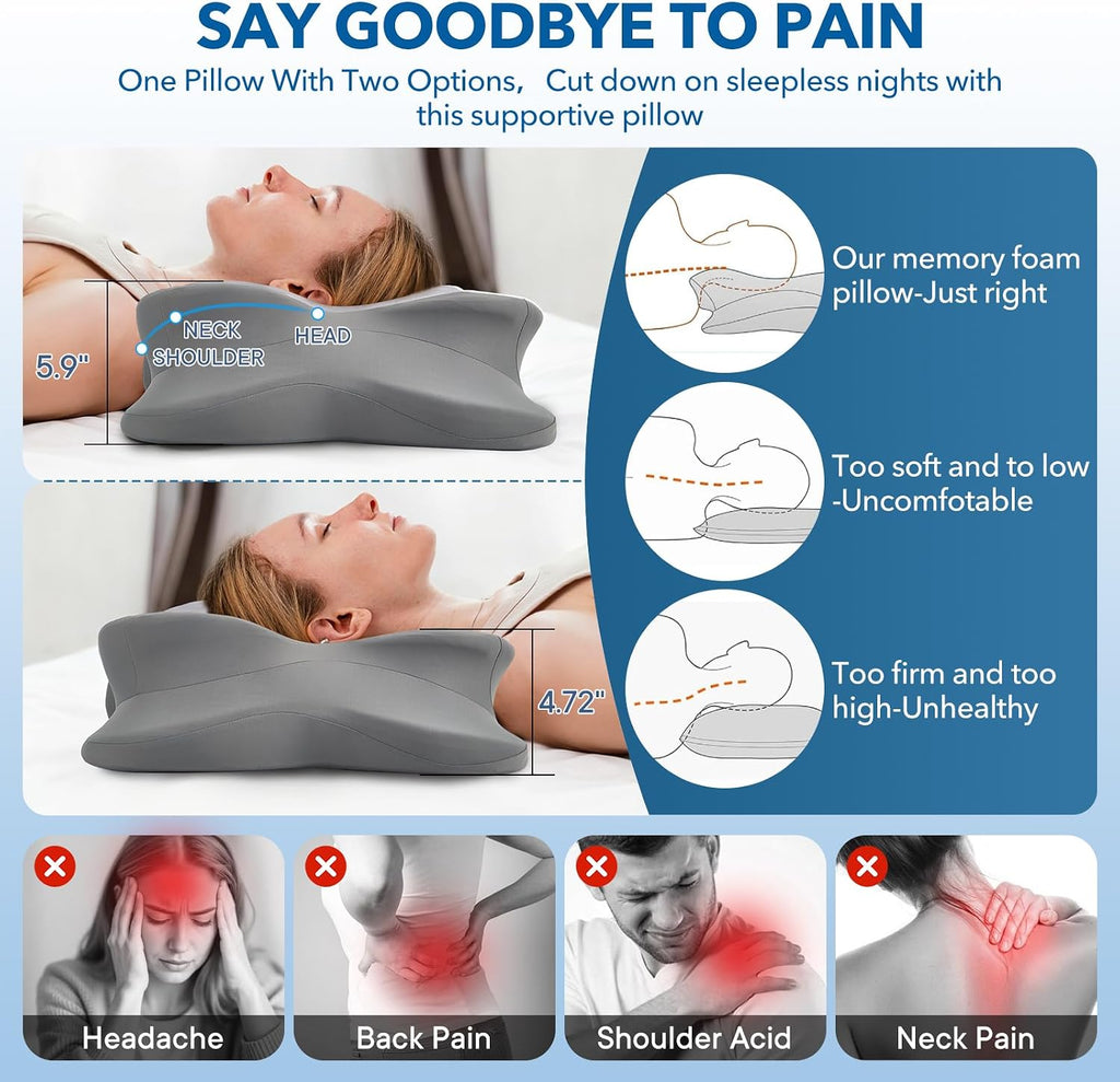 Famkcy Cervical Pillow for Neck, Ergonomic Memory Foam Pillow with Ice Silk Pillowcase, Adjustable Contour Neck Support Pillow for Side Ba…