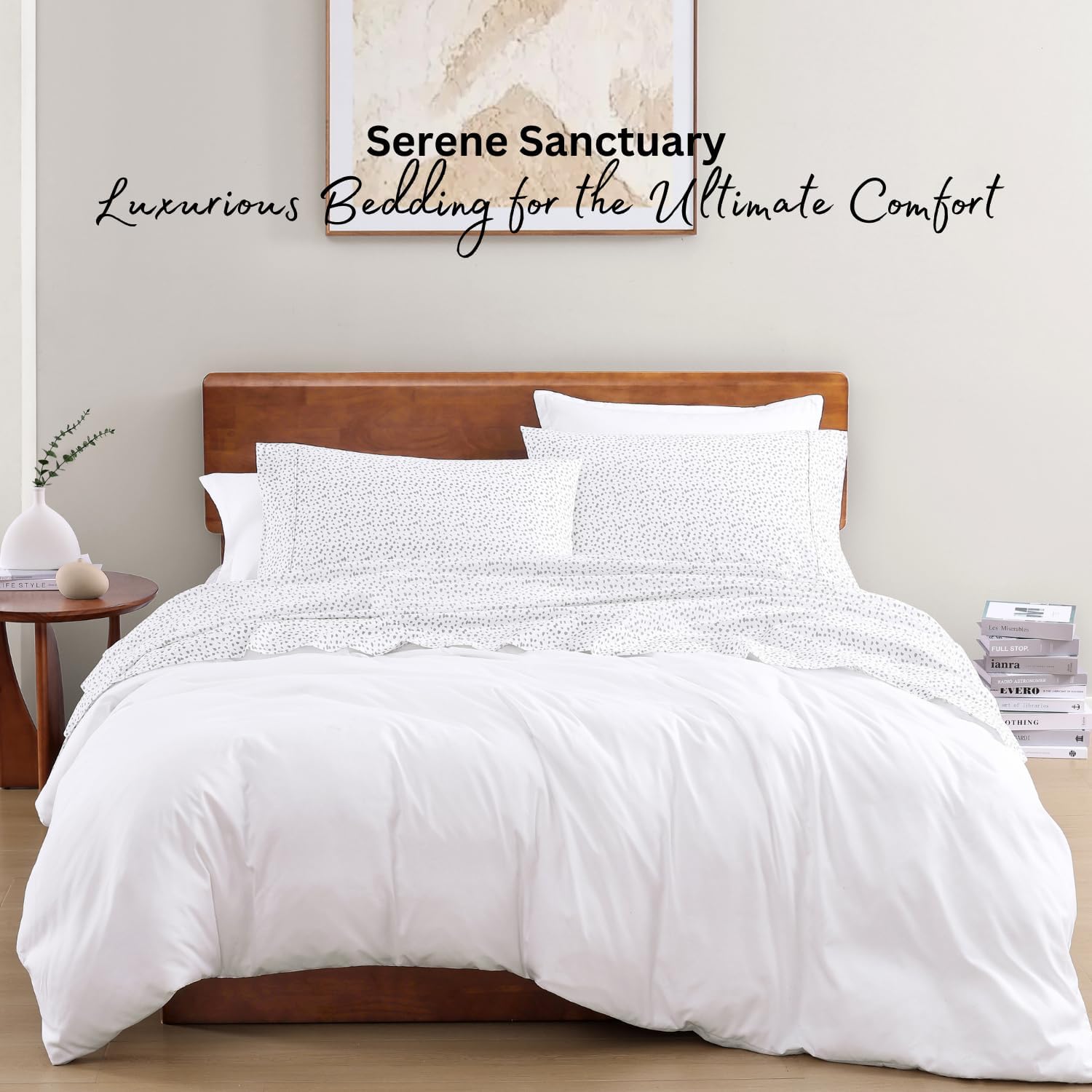 LaneLinen LANE LINEN Sustainably Produced 100% Organic Cotton Queen Sheet Set, Soft & Comfy Fully Elasticized Printed Bedding Sheets & Pill…