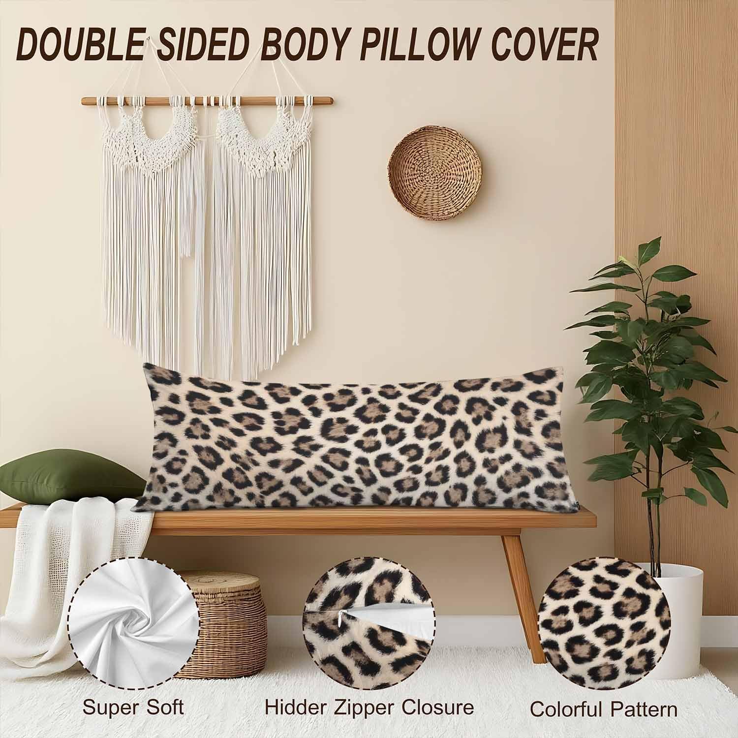 Body Pillowcases with Zipper Leopard Print Cozy Body Pillow Covers Cushion Cover 20 X 54 Inch, African Leopard Skin Outdoor Body Pillow…