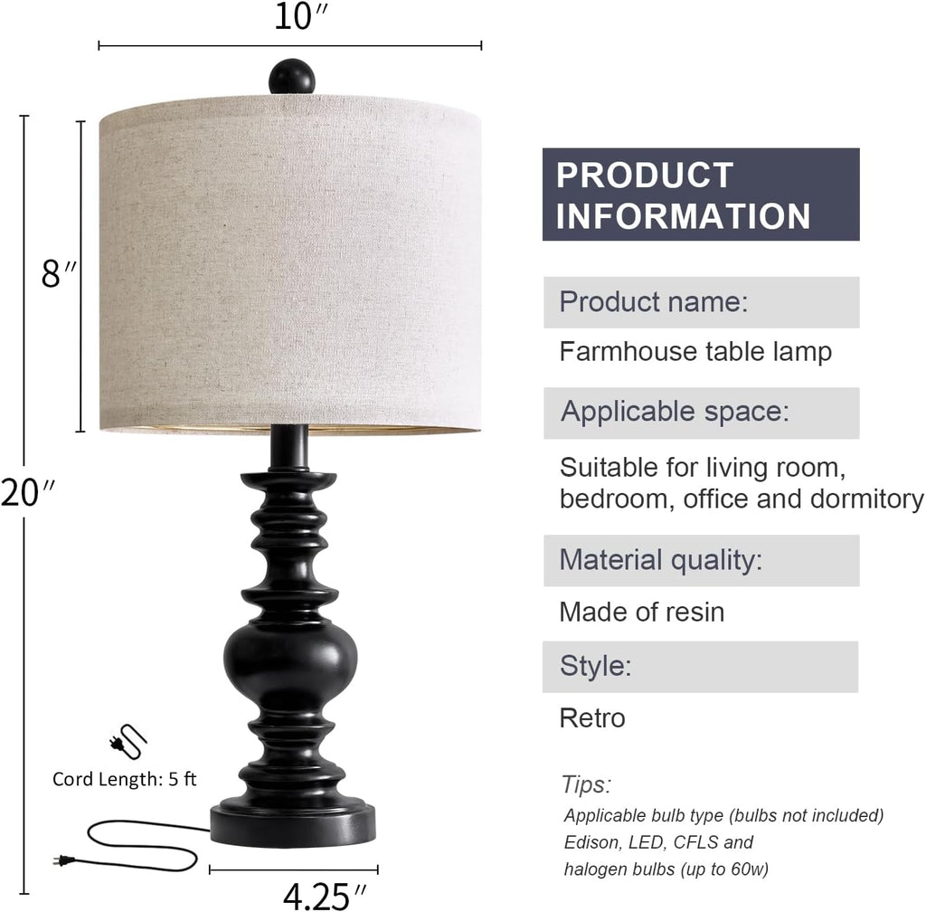 BOBOMOMO 20" Table Lamp Set of 2 for Bedroom Living Room Vintage Rustic Traditional Nightstand Bedside Lamps(Suitable for Decorating…