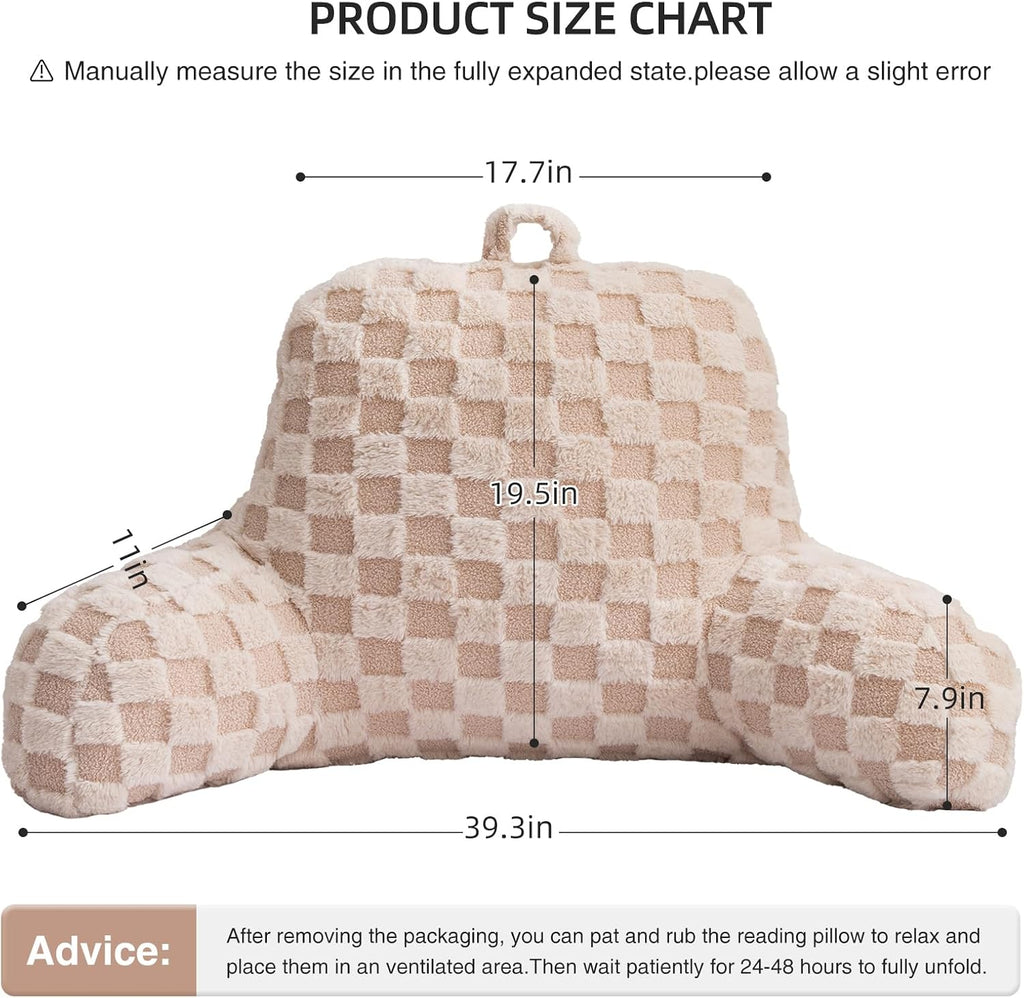 Aimuan Reading Pillow Checkered Bed Rest Wedge Backrest Checkerboard Pillow with Arms Back Support for Sitting Up in Bed Cushion Incline…