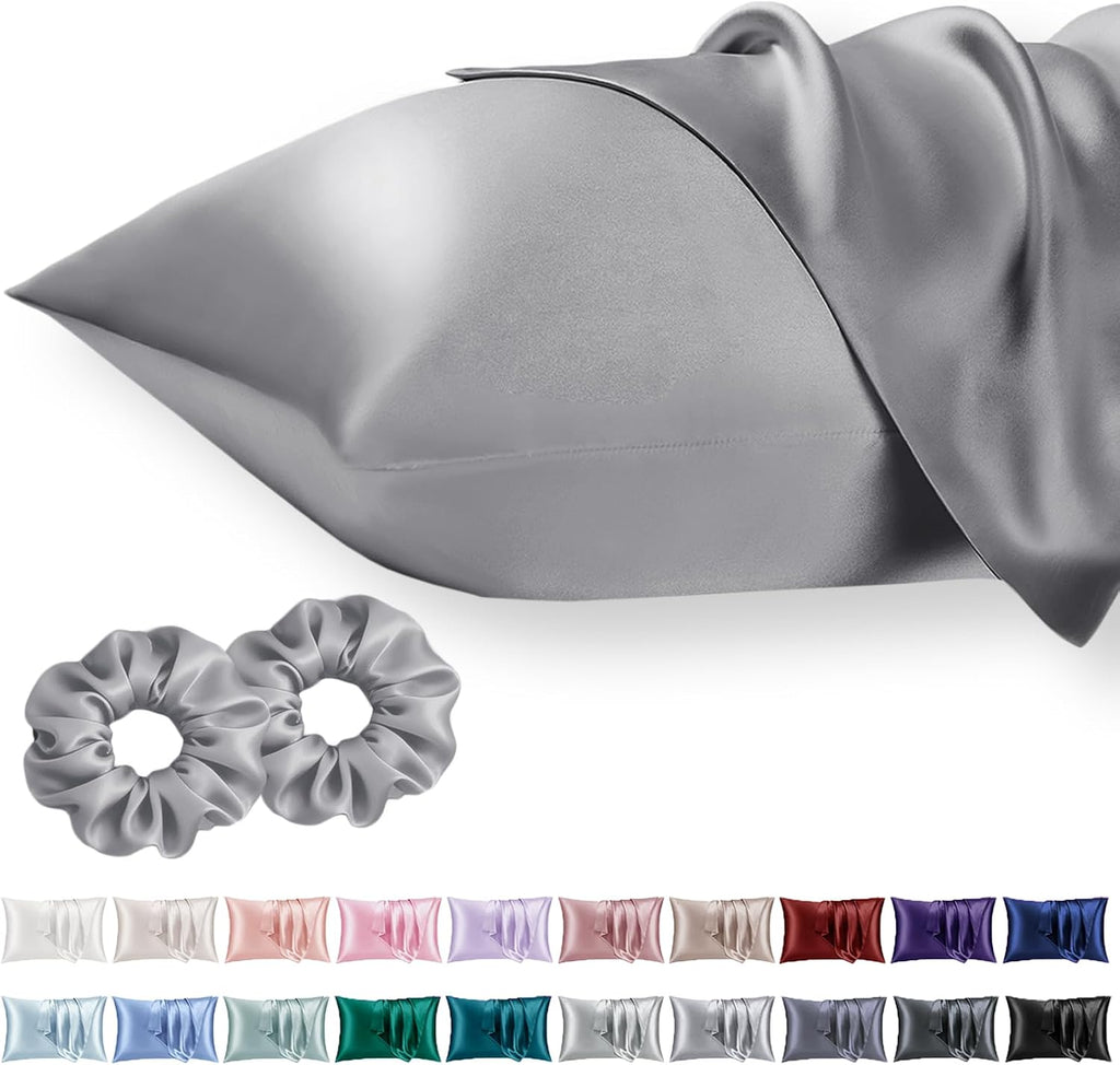 Vielit King Satin Pillowcase for Hair 2pc, Similar to Silk Pillow Cases, Easier comfort Than Silk Pillowcase Gifts for Women Men, Grey,20x36…