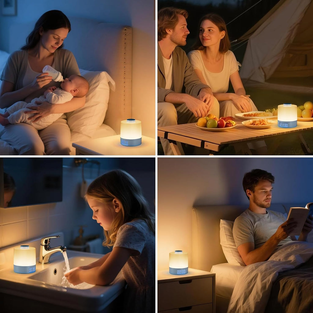 Wobane Night Light for Kids, 3 Colors Dimmable Baby LED Lighting, 3600mAh Battery Rechargeable with Clock, Portable Bedside Lamp for Nurser…