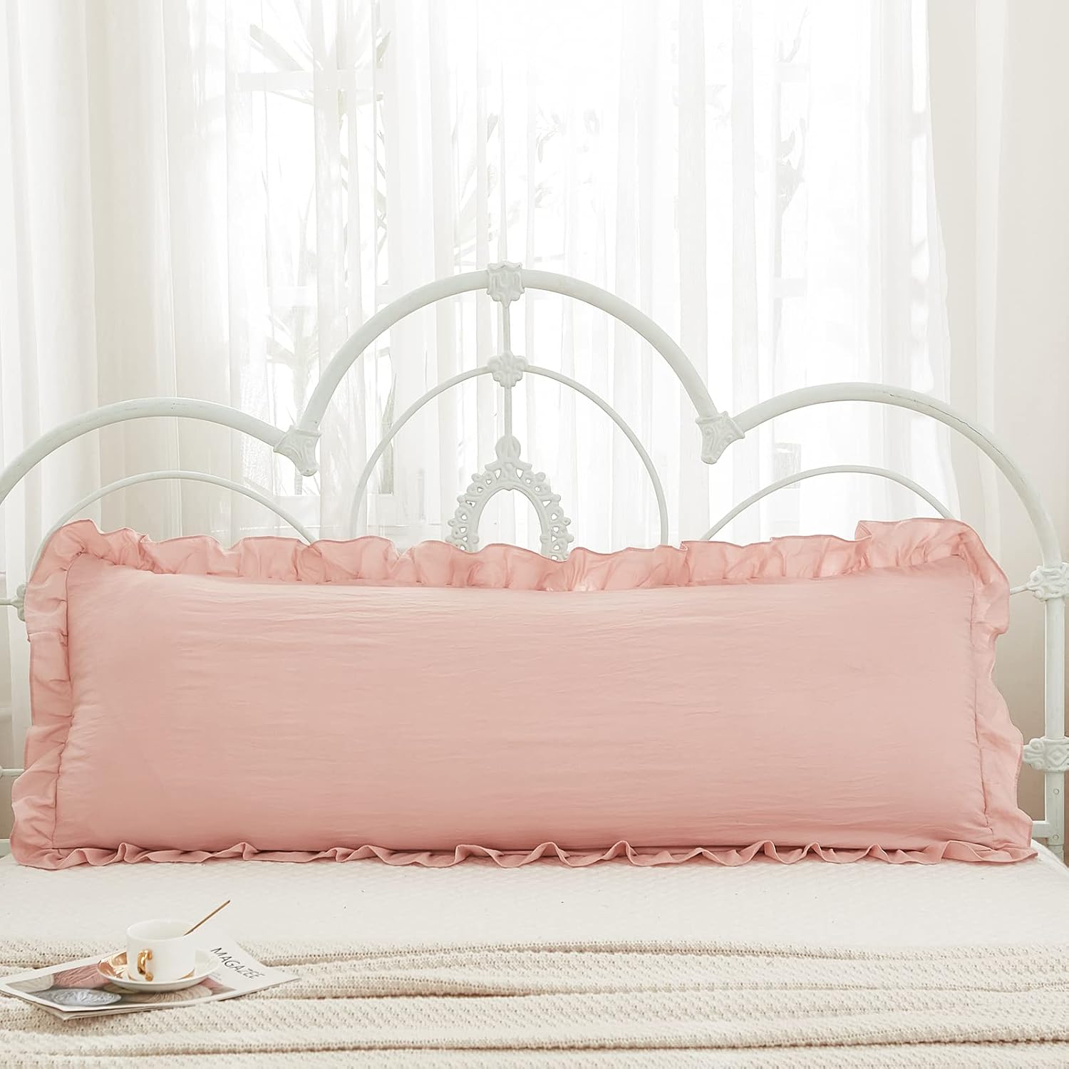 Merryword Pink Body Pillow Cover 20x54inches Long Pillowcase Ruffled Pillowcases Shabby Chic Ruffled Fringe Decor Body Ruffled Pillow Sham…