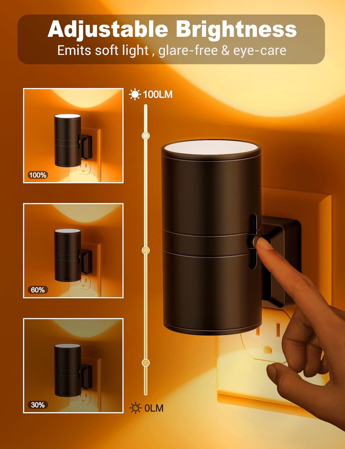 Amber Night Lights Plug into Wall, Dimmable Night Light Plug in, Modern Night Lights Auto On/Off, Amber Night Light 2000K, 0-100LM…