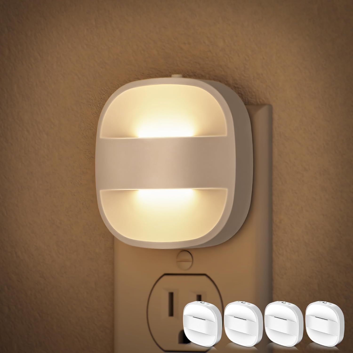 DORESshop Led Night Lights Plug Into Wall, 4 Packs Foldable Plug in Night Light Portable Dimmable Mini with Dusk to Dawn Sensor, 3000K…