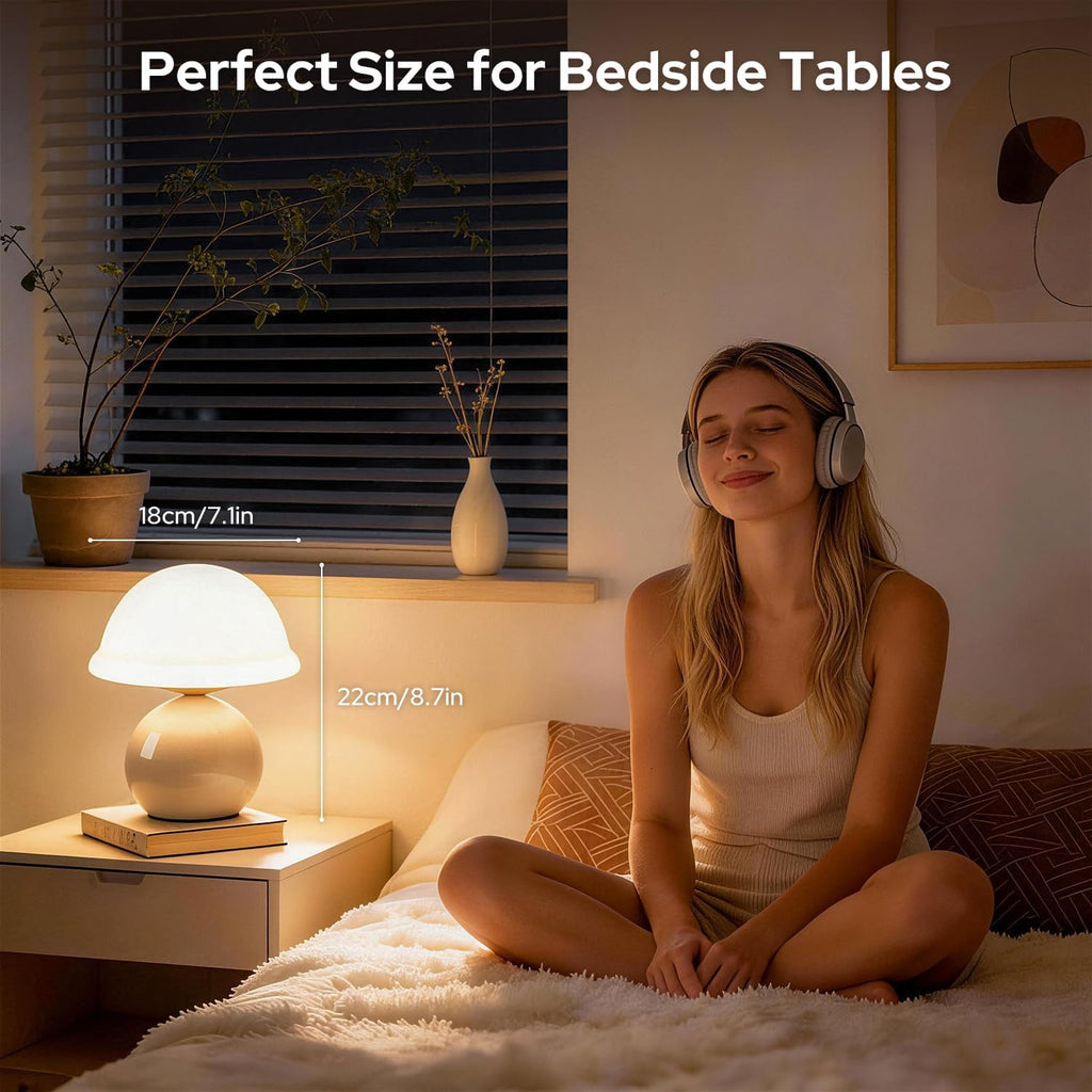 Mushroom Table Lamp for Bedroom, Cozy Bedside Lamp with Glass Shade, Stepless Dimmable Nightstand Lamp for Relaxing Bedroom Decor &…