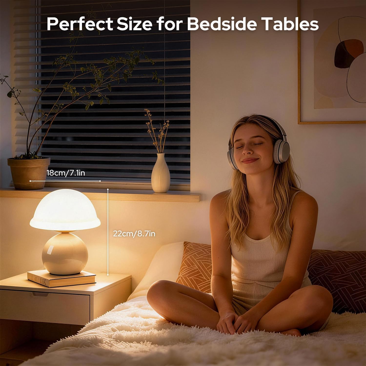 Mushroom Table Lamp for Bedroom, Cozy Bedside Lamp with Glass Shade, Stepless Dimmable Nightstand Lamp for Relaxing Bedroom Decor &…