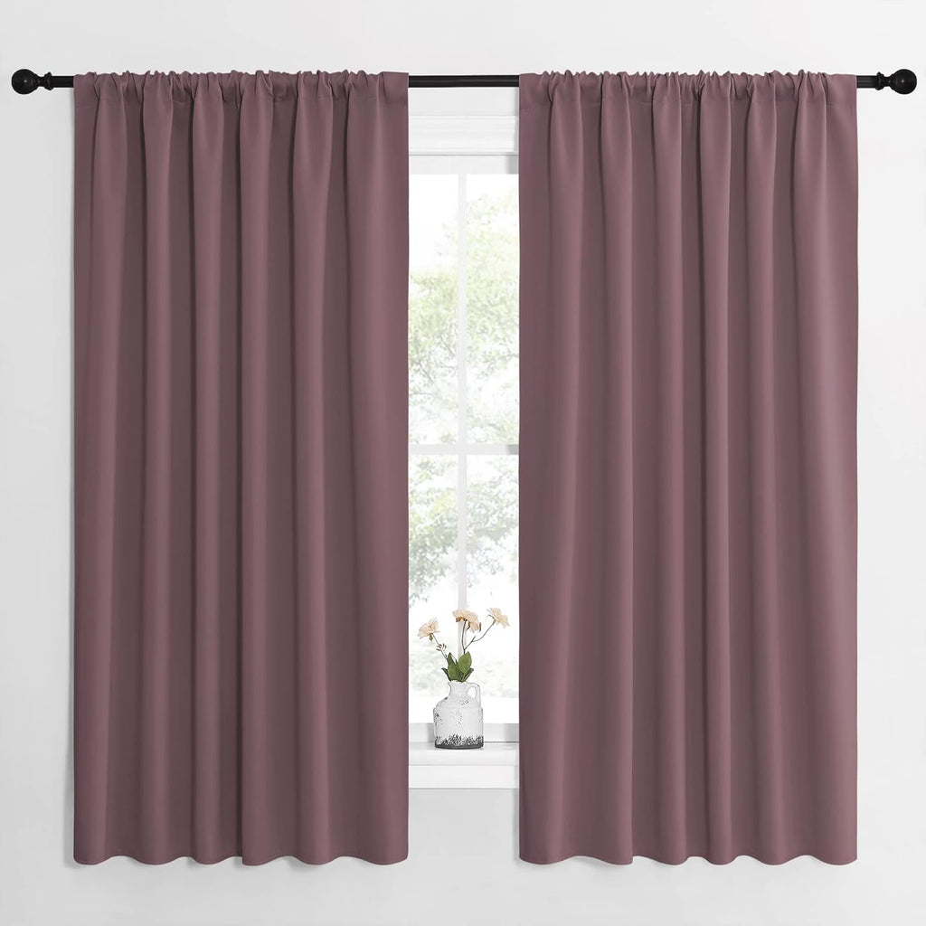 NICETOWN Blackout Curtains for Bedroom, Home Decorations Thermal Insulated Solid Rod Pocket Blackout Drapes for Cafe (Dry Rose, One Pair…