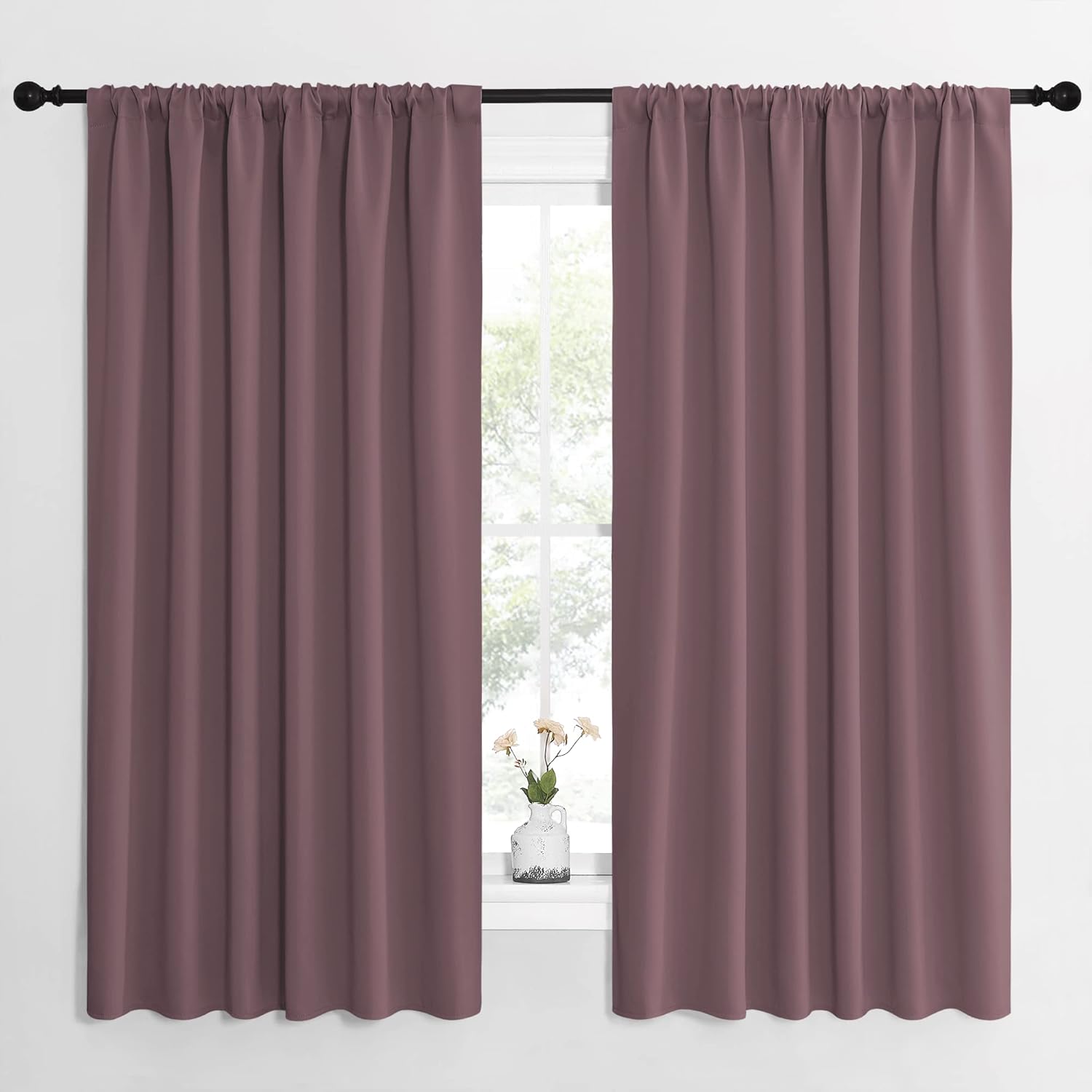 NICETOWN Blackout Curtains for Bedroom, Home Decorations Thermal Insulated Solid Rod Pocket Blackout Drapes for Cafe (Dry Rose, One Pair…