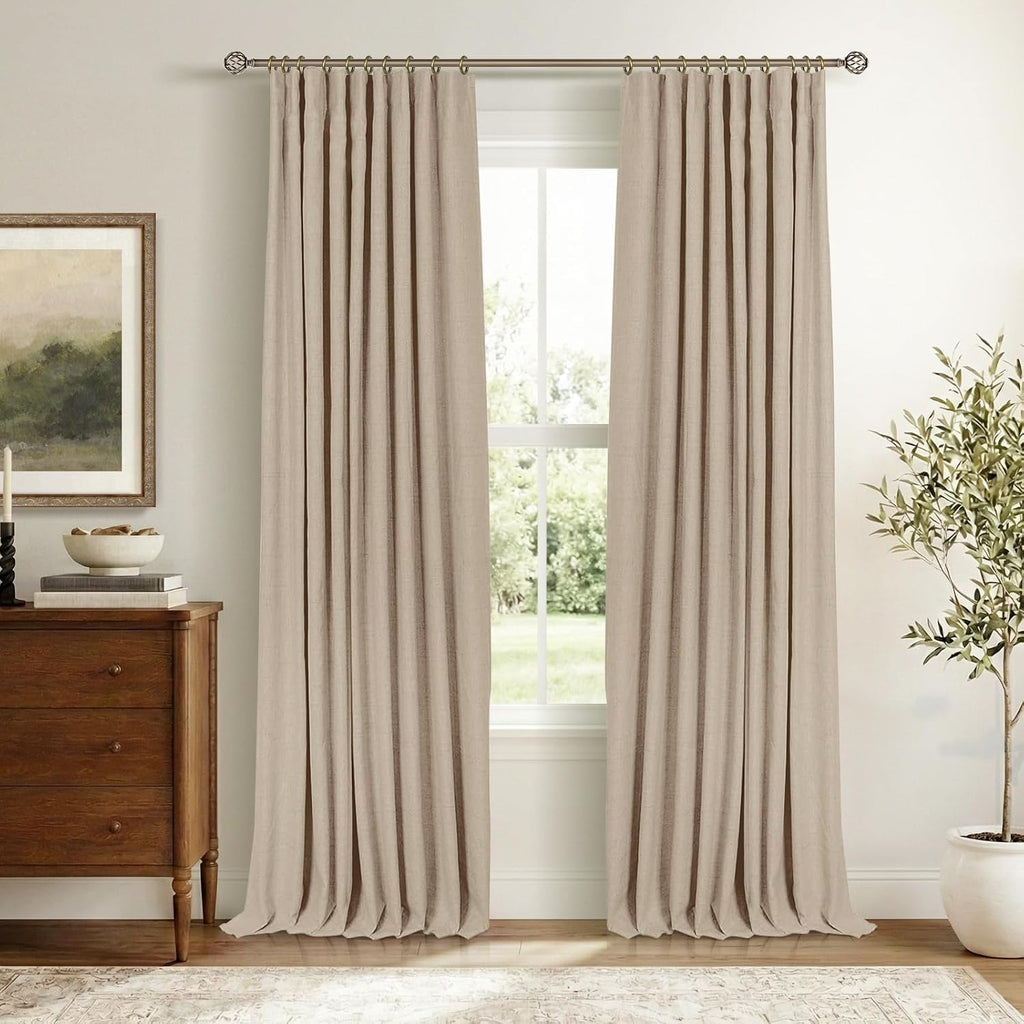 INOVADAY 100% Blackout Curtains for Bedroom, Black Out Curtains 90 Inch Long, Clip Rings Linen Blackout Drapes, Thermal Insulated Room…