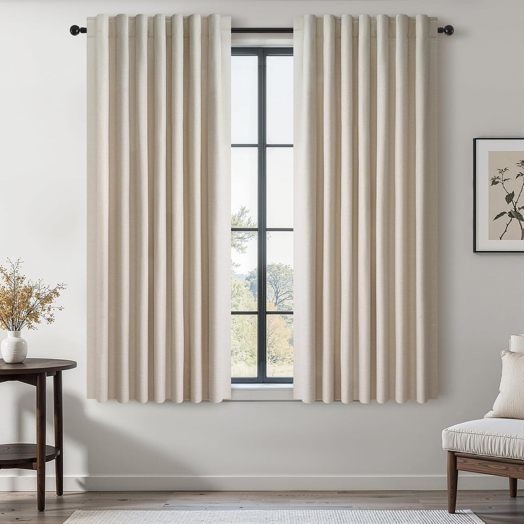 Topfinel Beige White 100% Blackout Curtains 72 Inches Long 2 Panels for Bedroom Natural Linen Heavy Insulated Bay Window Curtains Modern Ne…