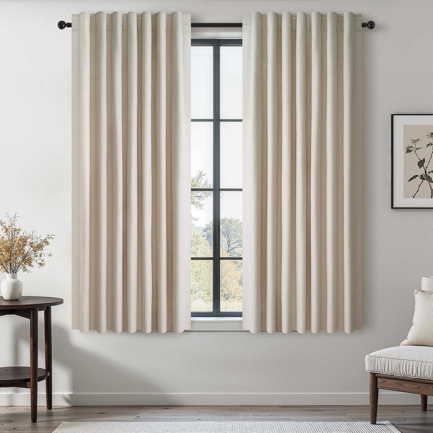 Topfinel Beige White 100% Blackout Curtains 72 Inches Long 2 Panels for Bedroom Natural Linen Heavy Insulated Bay Window Curtains Modern Ne…