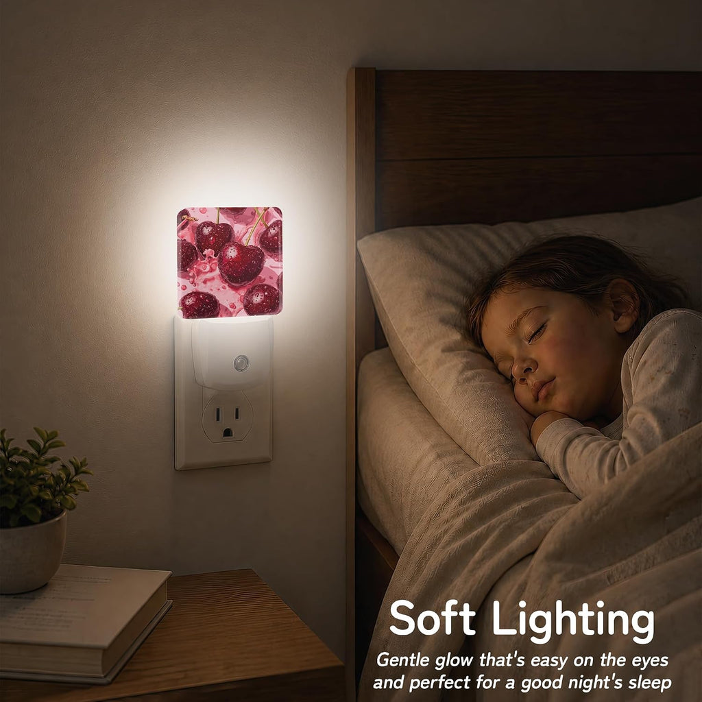 Night Light, Red Cherry Night Lights Plug into Wall for Bedroom Bathroom Hallway Kitchen, Dusk to Dawn Sensor Decorative Gift for Women…