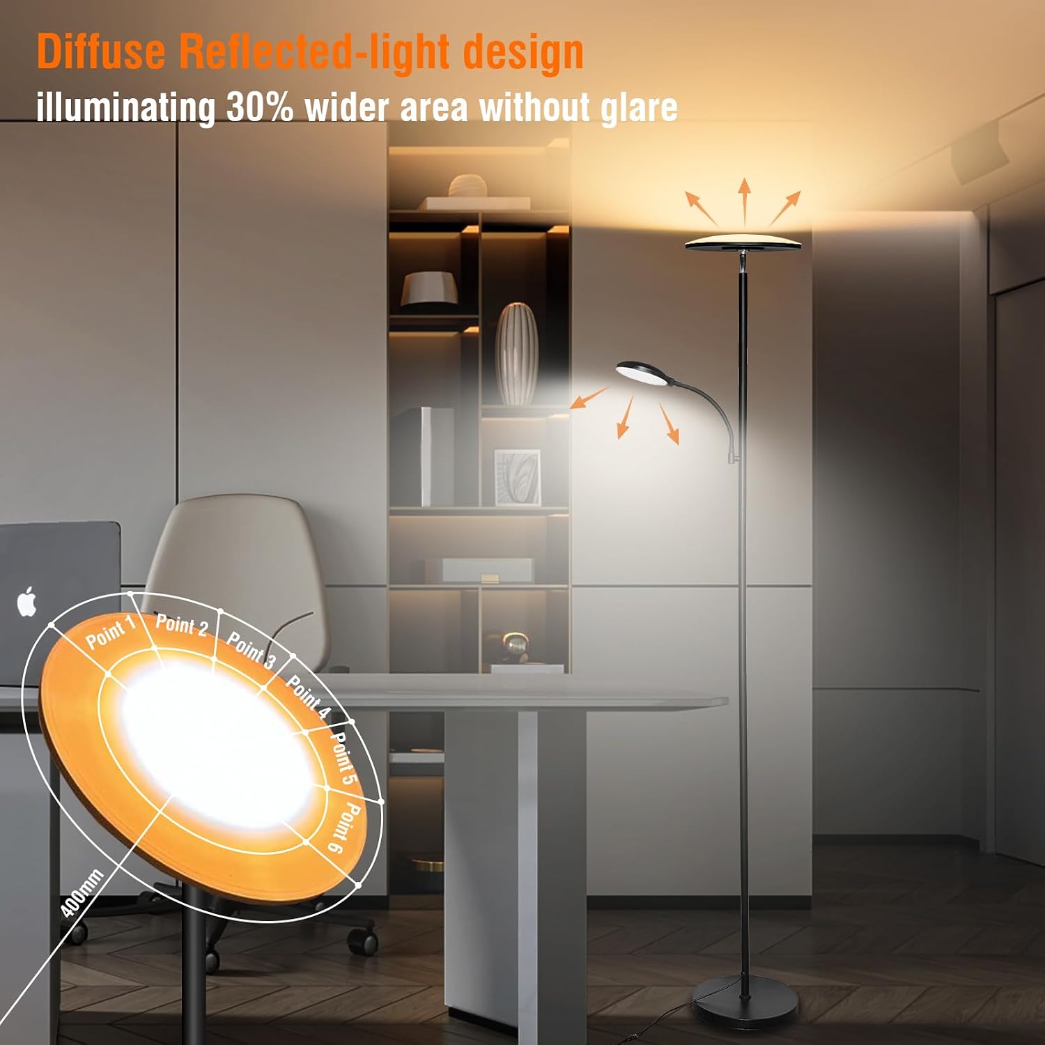 Marctronic Floor Lamps for Living Room, 44W/4500LM Super Bright 2 in 1 LED Floor Lamp with Remote, Stepless Dimmable, 69" Tall Standing Flo…