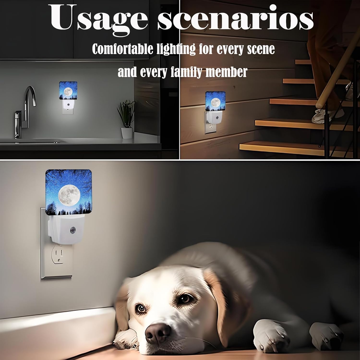 Fantasy Full Moon Night Light, Plug Into Wall for Boys Girls Bedroom Decorative Square Night Light Lamp 0.5w Sleep Friendly