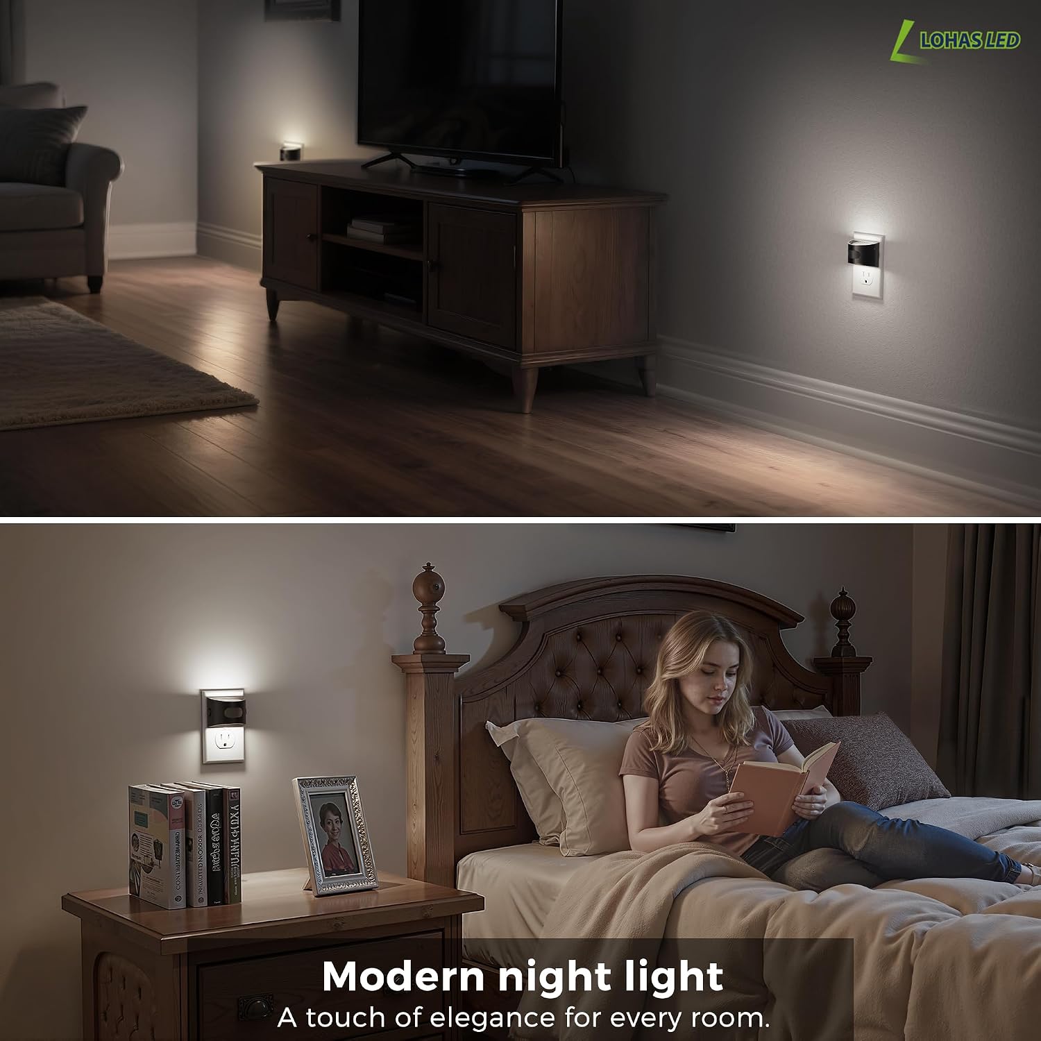L LOHAS LED Night Light with Motion Sensor & Dusk to Dawn Sensor, Night Lights Plug into Wall with 30-100lm Adjustable Brightness…