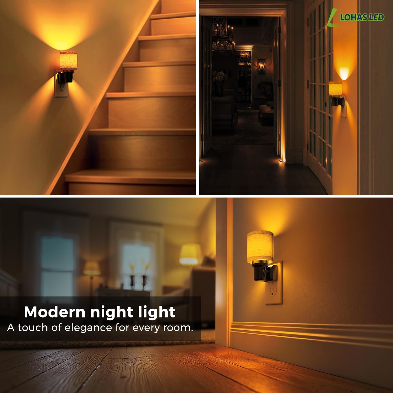 L LOHAS LED Night Lights Plug into Wall, Linen Fabric Cylinder Decor Night Light, Dusk to Dawn Sensor Vintage Nightlight, Amber Warm…