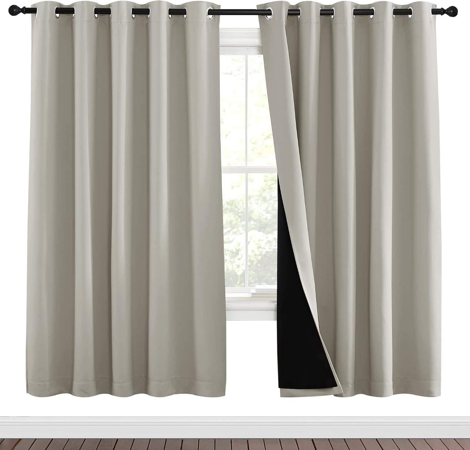 Nicetown 100% Blackout Window Curtain Panels, Full Light Blocking Drapes with Black Liner for Nursery, 72-inch Drop Thermal Insulated Drape…