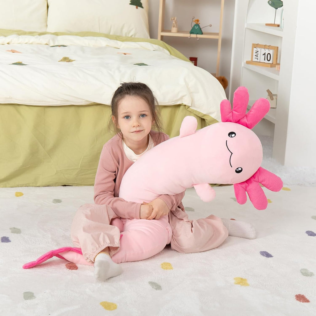 MaoGoLan Giant Axolotl Plush Body Pillow for Girls, Hot Pink Axolotl Stuffed Animal for Kids Adults, Large Salamander Plush Glow in The Dar…