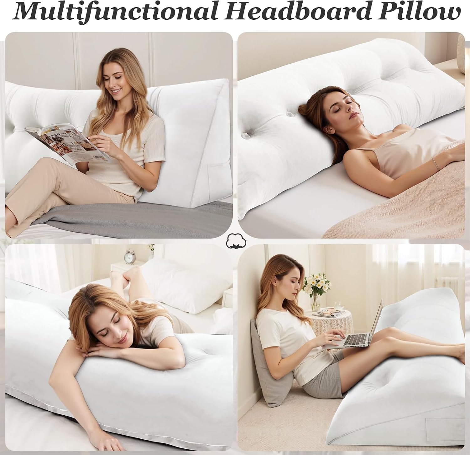 Headboard Wedge Pillow, Queen Bed Wedge Pillow for Headboard, Backrest Pillow for Beds, Reading Pillows for Sitting in Beds Adult, Bolster…
