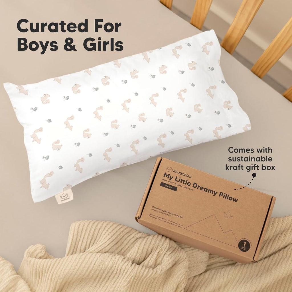 Toddler Pillow with Pillowcase - 10x18 My Little Dreamy Kids Travel Bed Pillows for Sleeping, Organic Cotton Small Pillowcase, Soft &…