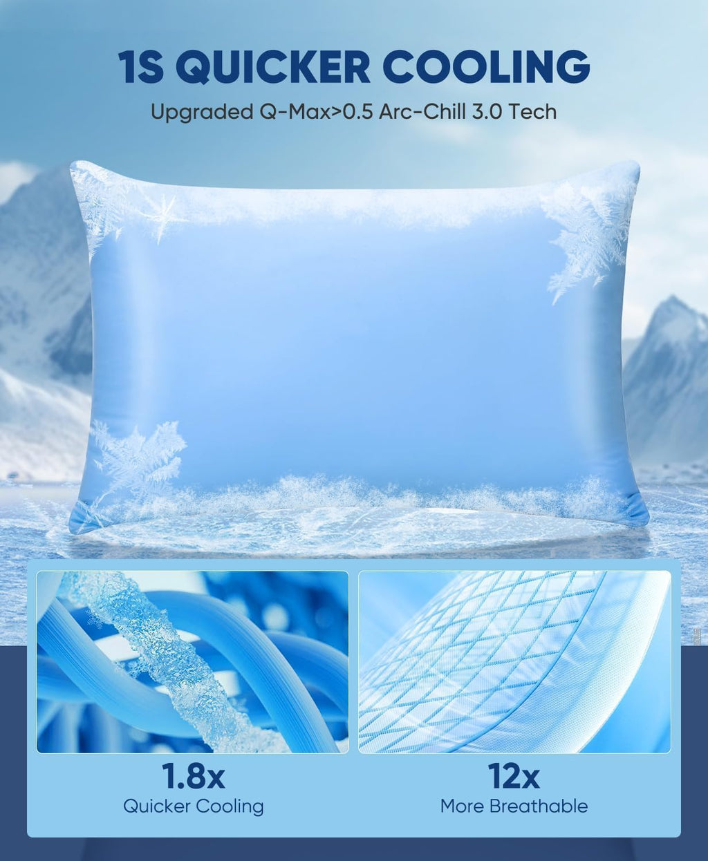 Luxear Cooling Pillow Cases, 2 Pack Stretch Arc-Chill Q-max 0.55 Cool Pillowcases King Size, Double-sided Cooling Design, Protecting Hair &…
