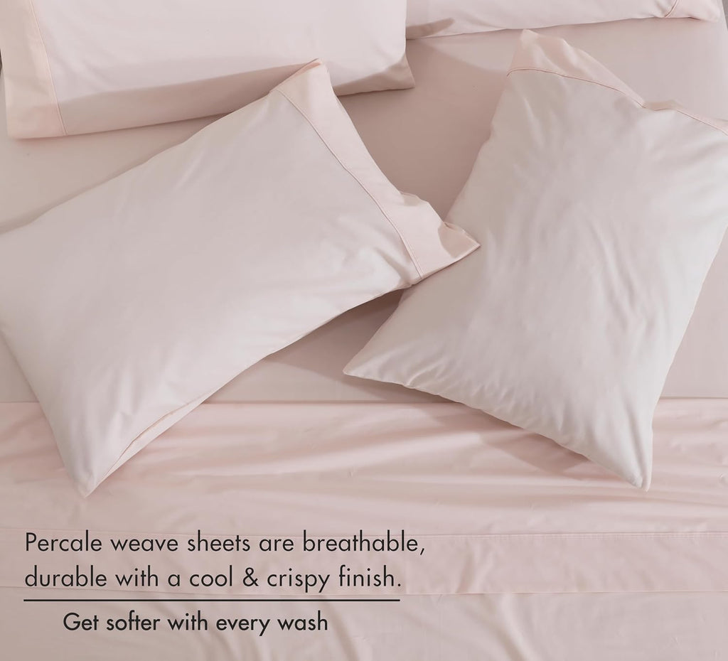 Ruvanti 100% Cotton Percale Sheets Queen Size 6 Piece Set, Cooling Bed Sheets for Hot Sleepers, Deep Pocket 16”, Breathable Lightweight & D…