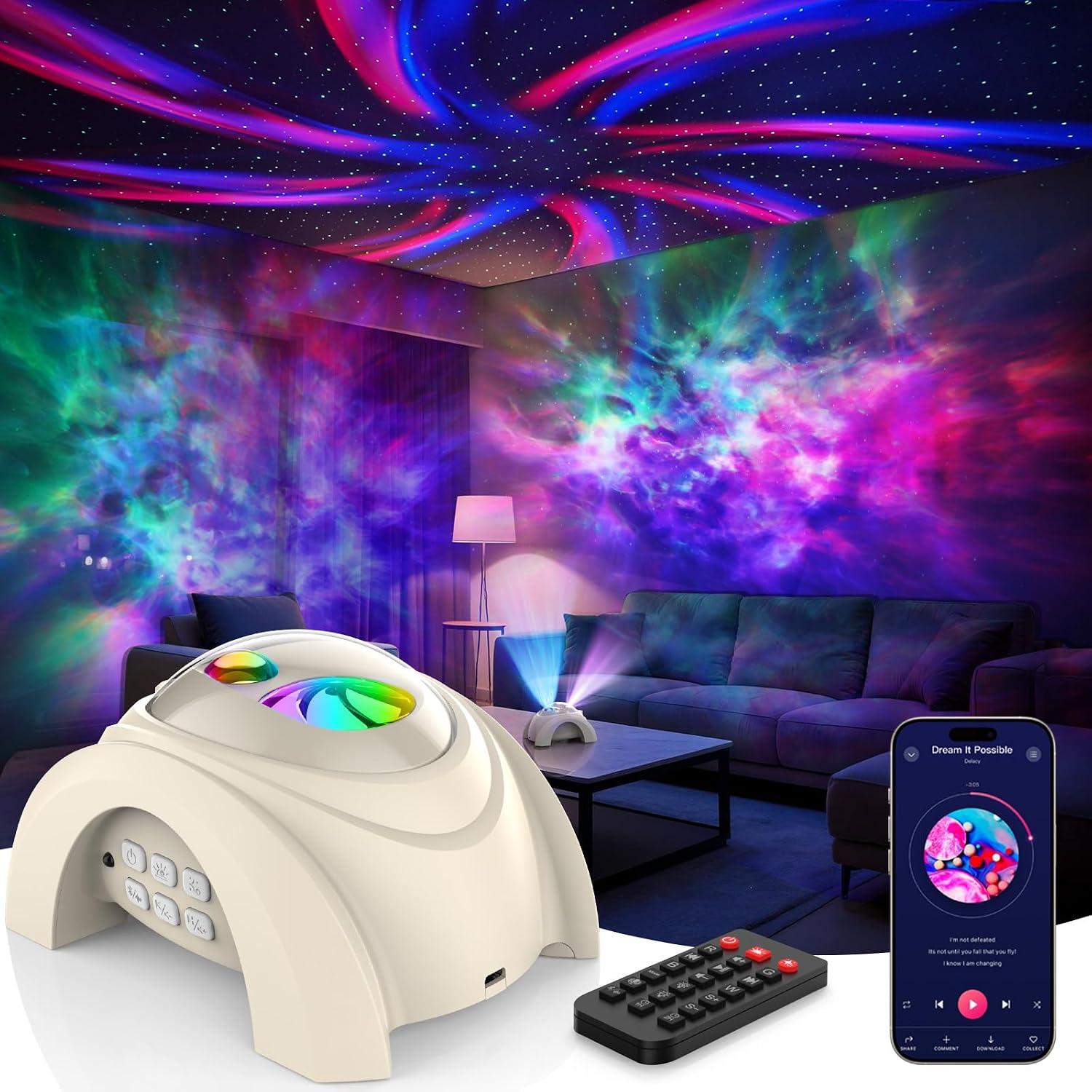 Rossetta Dual Lens Galaxy Projector, Star Projector for Bedroom with White Noise & Bluetooth Speaker, Remote, Timer, Aurora & Nebula…