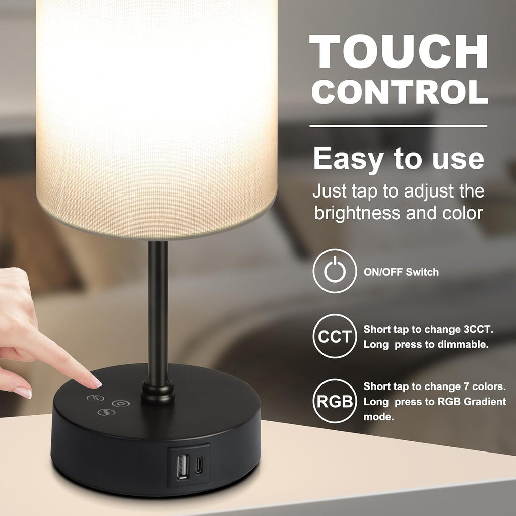 Unicozin Table Lamp,3 CCT 3000K/4500K/6500K & RGB Color Changing, Stepless Dimmable Touch Control Bedside Lamp for Reading, Ambience…