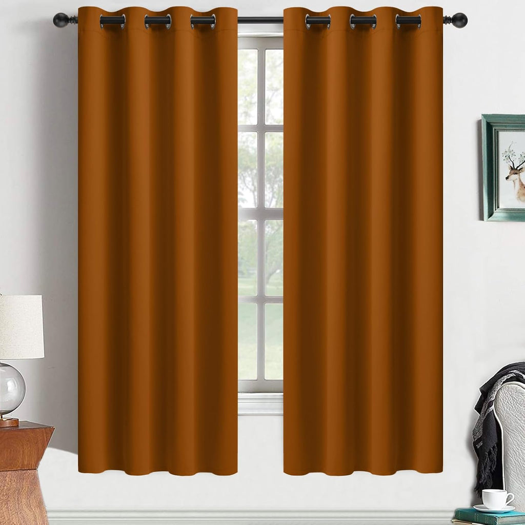 Yakamok Burnt Orange Blackout Curtains 63 Inches Length with Grommet Orange Room Darkening Thermal Insulated Curtain Set of 2 Panels for…