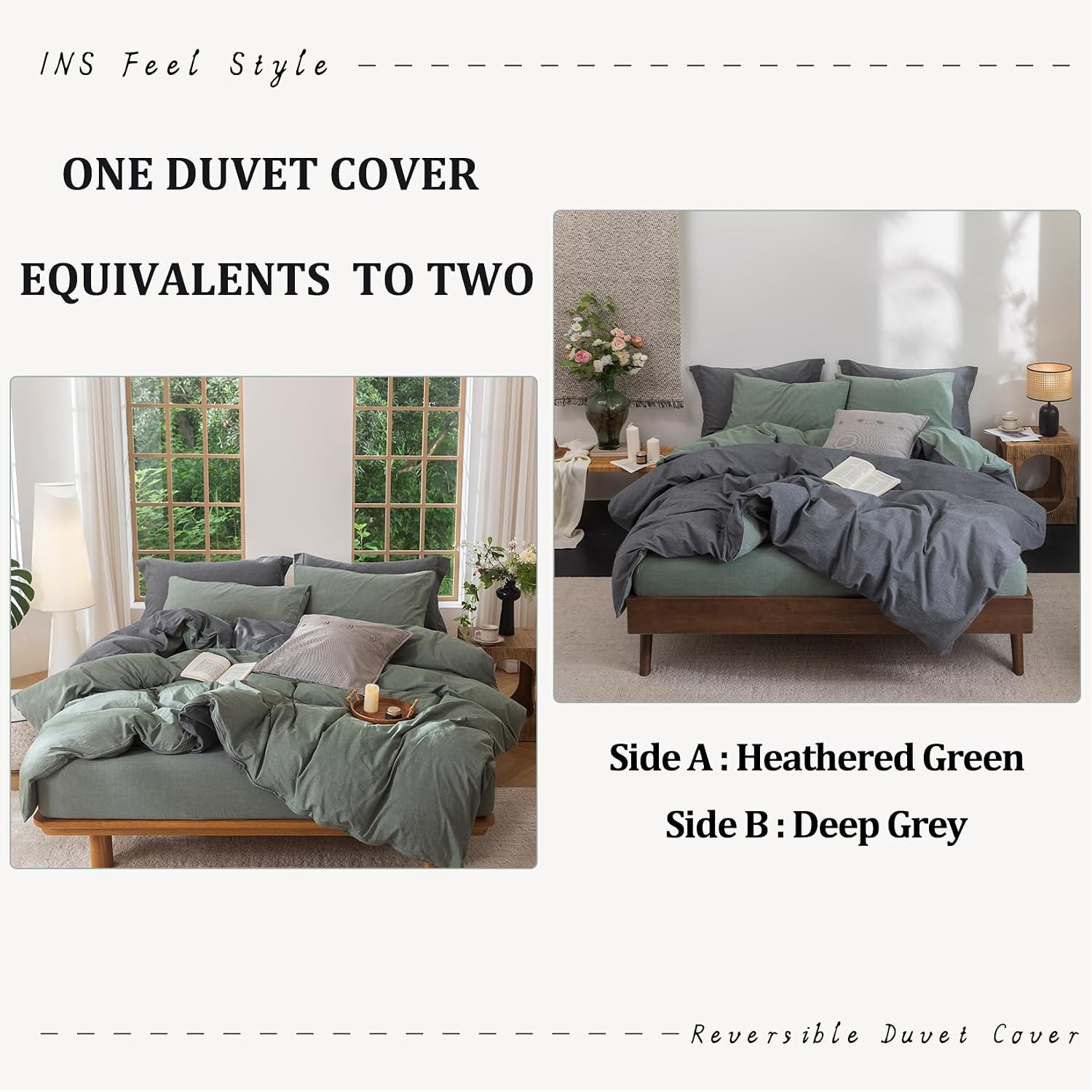 Bdear 3 Pieces Reversible Duvet Cover Set King Size 104''W x 90''L, 100% Washed Cotton Duvet Cover with Zipper Closure Plus 2 Pillowcases,…
