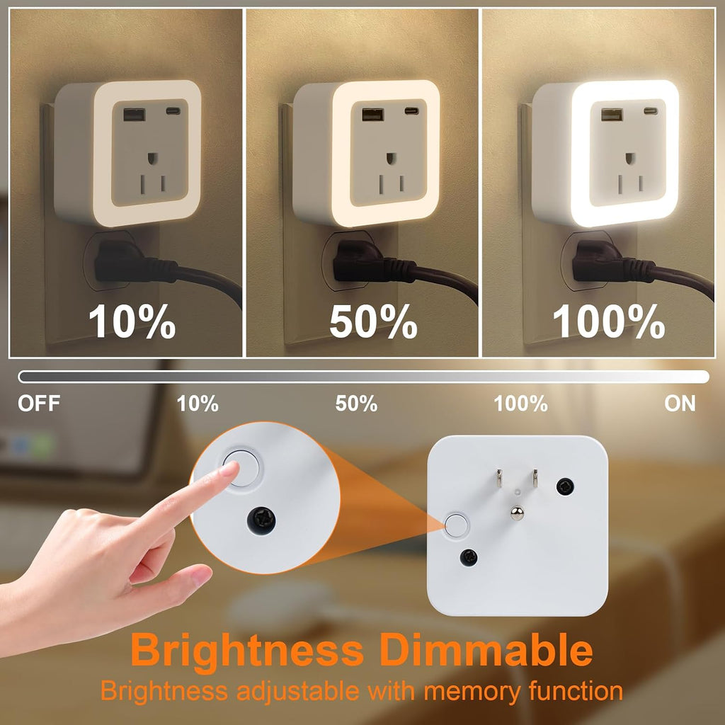 JackonLux Night Lights Plug Into Wall 4 Pack Rechargeable Battery Backup Light Dusk to Dawn Sensor Night Light with Outlet Expander for…