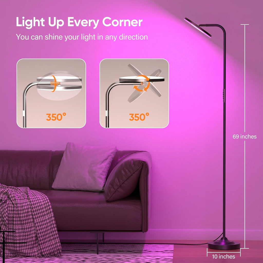 SIBRILLE RGB Floor Lamp, 36W Bright LED Standing Lamp, Stepless Dimming Color Changing Torchiere Floor Lamps with Remote, 350°Rotating…
