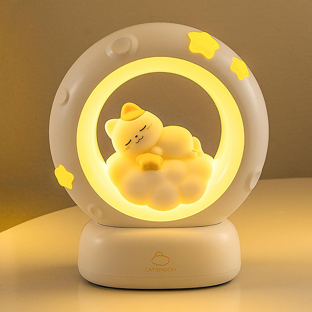 Moon and Cat Rechargeable Night Light, Safe PVC and ABS Material, 3 Brightness Levels, Tap Control, Warm Light, Toddler Sleeping Lamp…