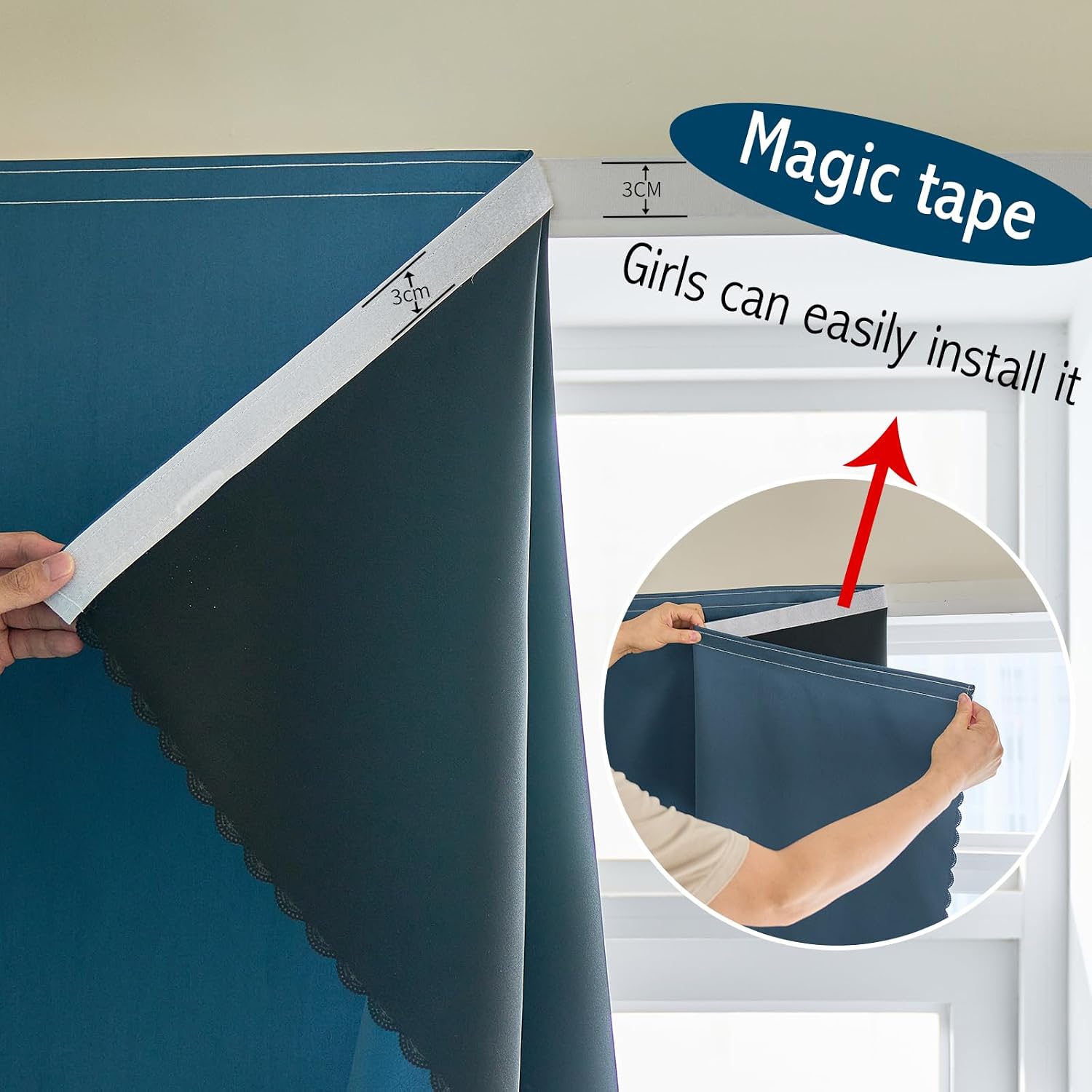 Jilron Magic Tape Stick on Portable Curtains for Windows, Bedroom Blackout Curtains for - Thermal Lnsulated No Drill Curtains Room Darkening…